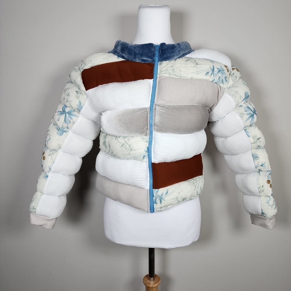 Handmade Artisan‎ Patchwork Puffer Jacket Velvet Mixed Media Puffy Coat Small